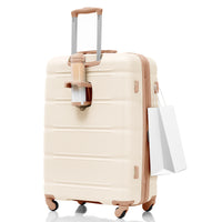 Luggage Set Of 3, 20 Inch With Usb Port, Airline Certified Carry On Luggage With Cup Holder, Abs Hard Shell Luggage With Spinner Wheels, Beige And Golden Beige Gold Abs