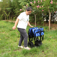Folding Wagon Garden Shopping Beach Cart Blue Blue Metal