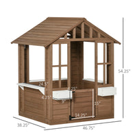 Outsunny Kids Wooden Playhouse, Outdoor Garden Games Cottage, With Working Door, Windows, Flowers Pot Holder, 47" X 38" X 54" Brown Wood