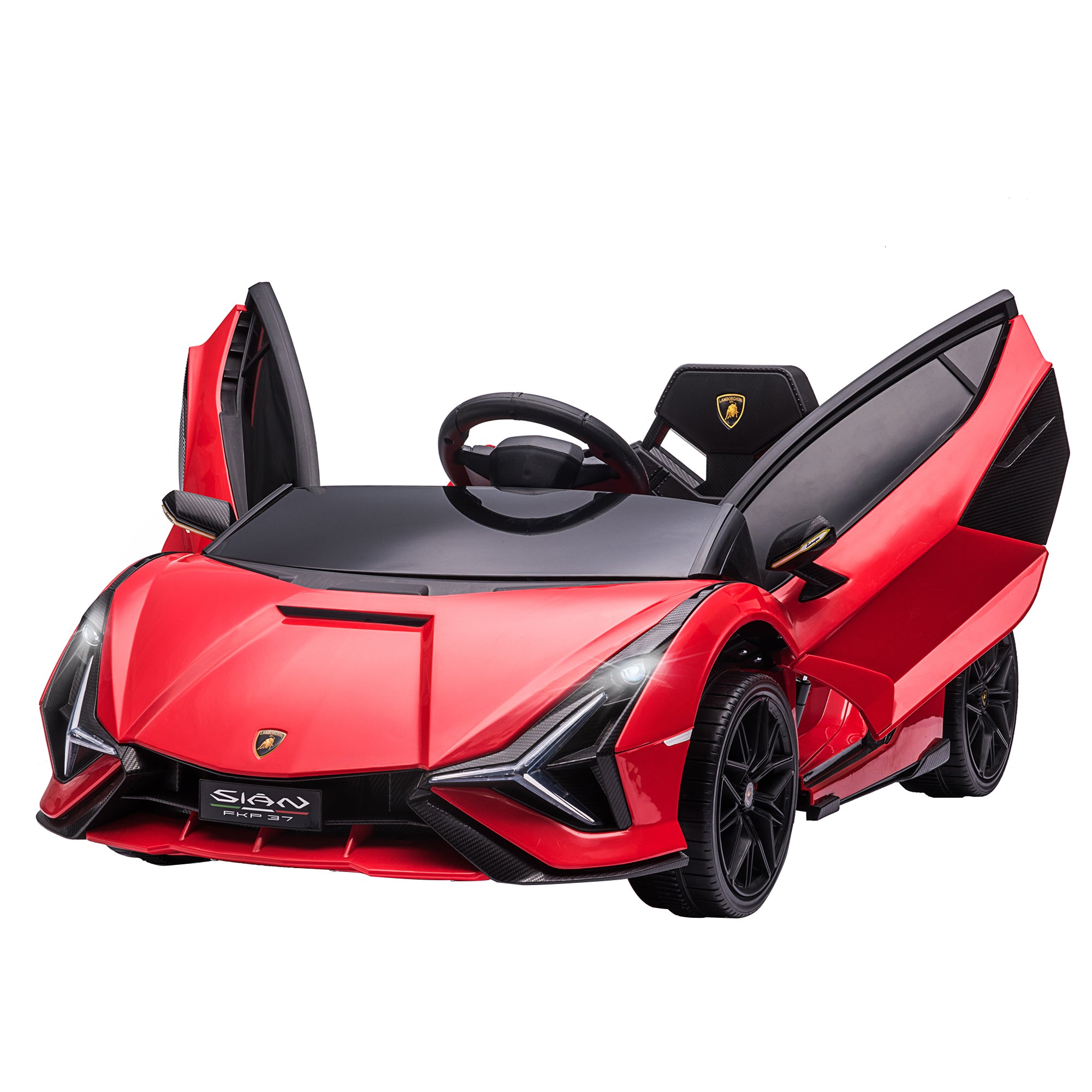 Aosom Lamborghini Sian Licensed Kids Ride On Car, 12V Battery Powered Electric Sports Car Toy With Remote Control, Horn, Music, & Headlights, Red Red Plastic