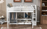 Full Size Loft Bed Frame With Wardrobe,Low Storage Table And Storage Staircase,White Gray Expected Arrival Time:10.20 White Solid Wood Mdf