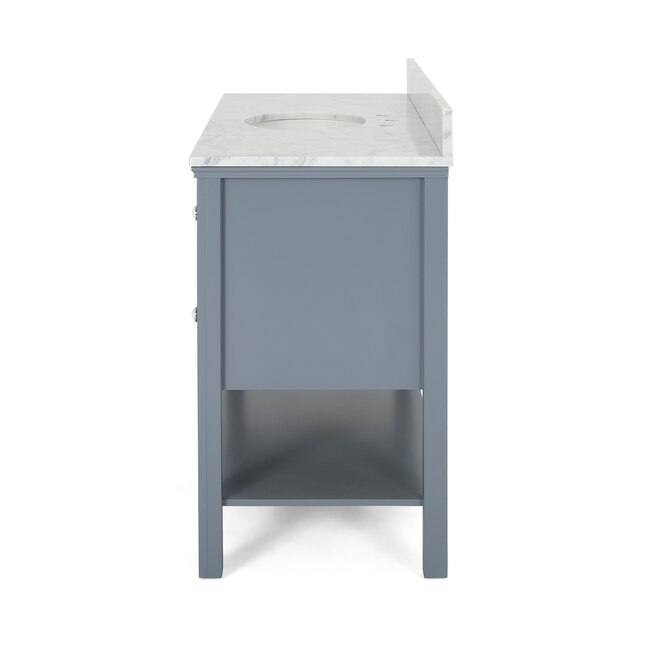 49'' Bathroom Vanity With Marble Top & Ceramic Sink, Open Shelf, 5 Drawers, Gray Same As N759S999002G Grey Plywood