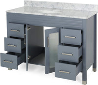 49'' Bathroom Vanity With Marble Top & Ceramic Sink, 2 Doors With Glass, 6 Drawers, Gray Grey Acacia Wood