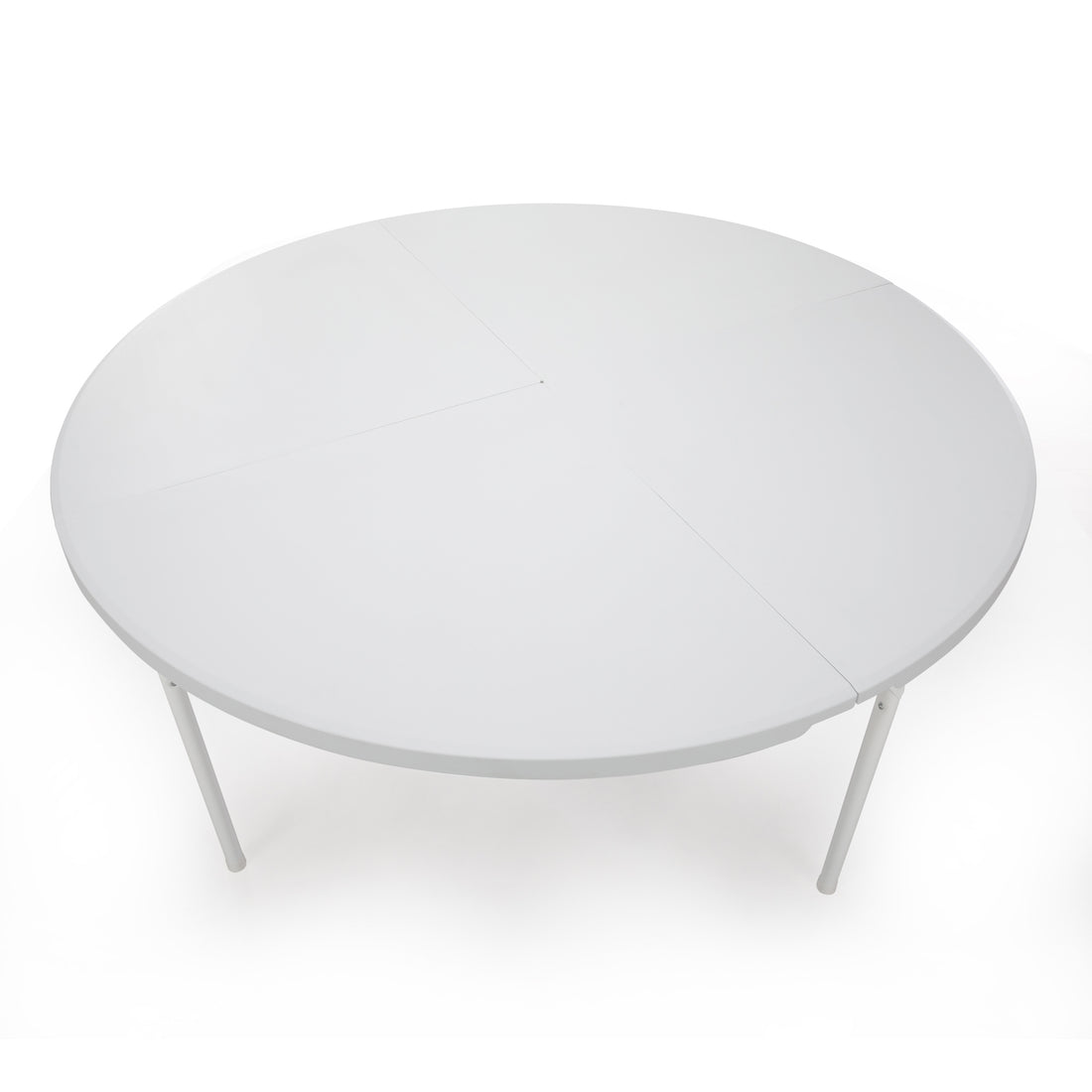 Round Plastic Folding Table With Carrying Handle, 66" Heavy Duty Foldable Round Table Indoor Outdoor, 5 Legs Portable Dining Round Table For Parties, Banquets And Events, White White Metal