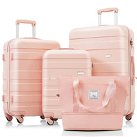 Luggage Sets 4 Piece, Abs Durable Suitcase With Travel Bag, Carry On Luggage Suitcase Set With 360 Spinner Wheels, Pink Pink Abs