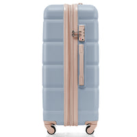 Luggage Set Of 3, 20 Inch With Usb Port, Airline Certified Carry On Luggage With Cup Holder, Abs Hard Shell Luggage With Spinner Wheels, Light Blue And Golden Light Blue Abs