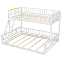 Twin Xl Over Queen Bunk Bed With Ladder And Guardrails, White Expected Arrival Time: 10.27 Box Spring Not Required Twin Xl White Wood Bunk Solid Wood Mdf