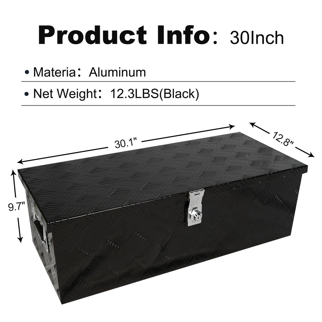 30 Inch Tool Box Underbody Flatbox Truck Car Outdoor Trailer Pickup,Rv Storage Organizer,Underbed Tools Chest Box W Side Handle And Lock Keys,Black Aluminum 5 Bar Tread 30.1"X12.8"X9.7" Black Aluminium