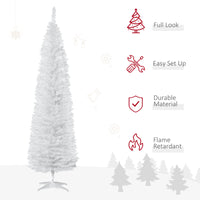 Homcom 7' Artificial Pencil Christmas Tree, Slim Xmas Tree With 499 Realistic Branch Tips And Plastic Stand, White White Polyvinyl Chloride