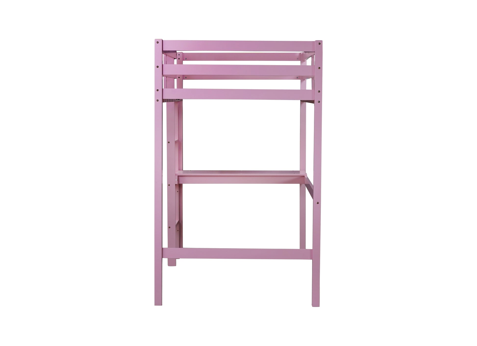 Twin High Loft Bed, Rubber Wood Loft Bed With Safety Guardrail, Built In Desk, Ladder,Pink Twin Pink Abs Rubber Steel Q235 ,Rubber Wood