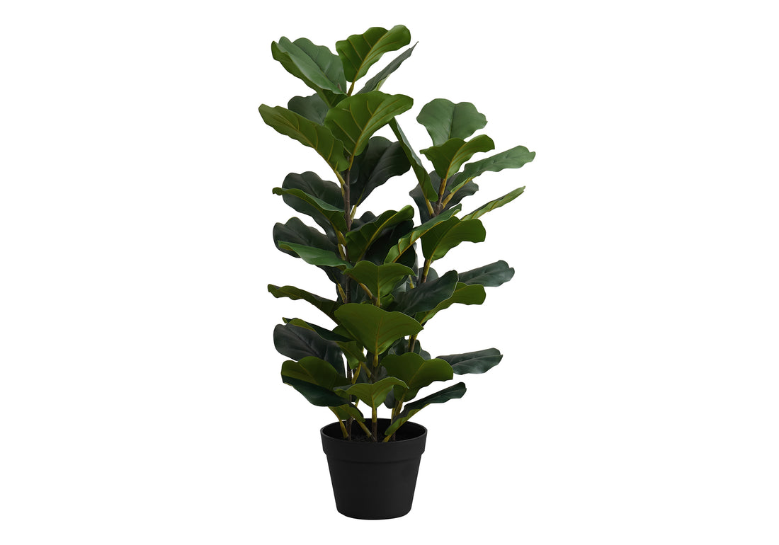 Artificial Plant, 32" Tall, Fiddle Tree, Indoor, Faux, Fake, Floor, Greenery, Potted, Real Touch, Decorative, Green Leaves, Black Pot Green Foam Plastic