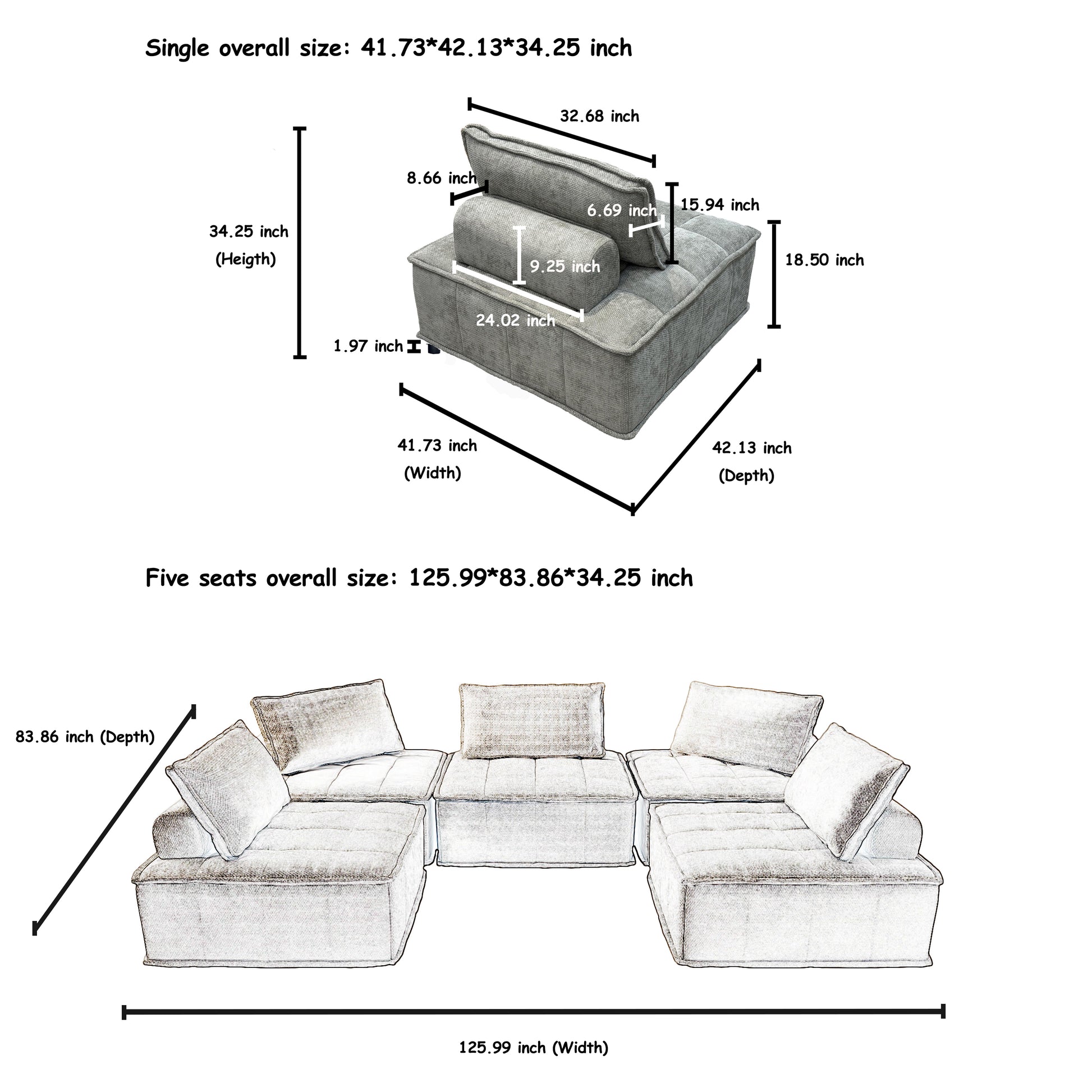 Modern Chenille Modular L Shaped Sofa With Hidden Legs, Adjustable Headrests, And Spring Cushions Ideal For Living Room And Versatile Spaces Light Grey 5Pieces Sofa Light Gray Chenille 5 Seat