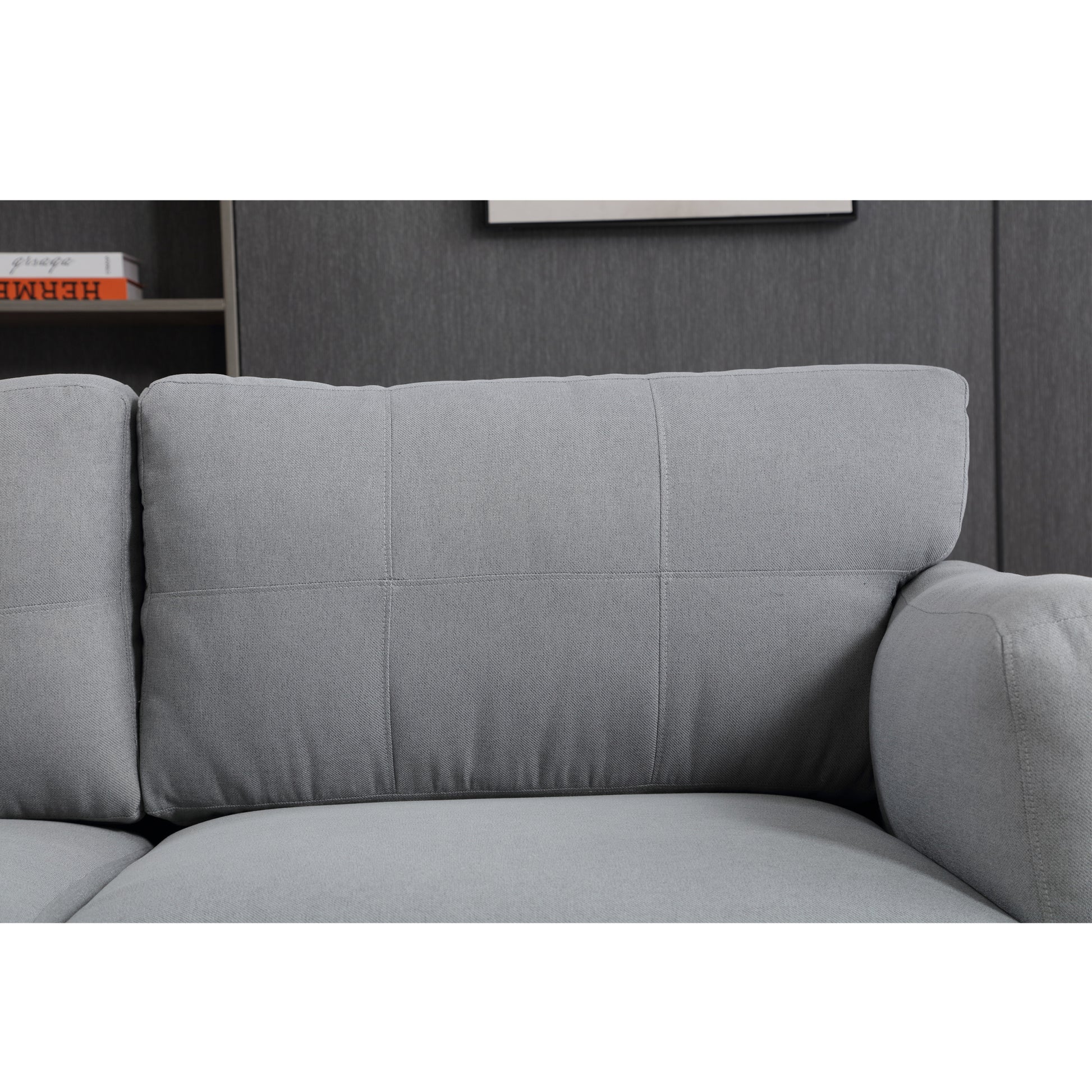 Oversized Modern Style Button Tufted Linen Upholstered 3 Seat Sofa With Usb Charger, Three Seat Sofa Couch, Living Room Sofa For Home Or Office, Gray Gray Fabric 3 Seat