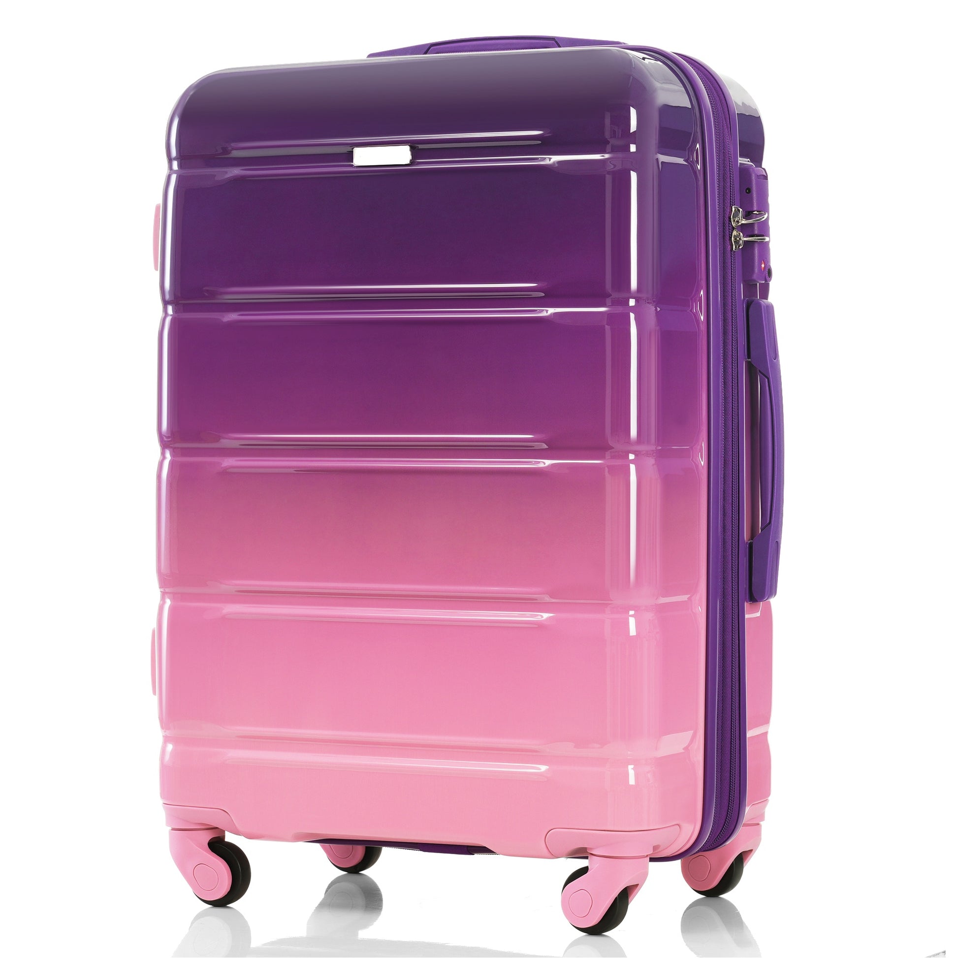 Luggage Set Of 3, 20 Inch With Usb Port, Airline Certified Carry On Luggage With Cup Holder, Abs Pc Hard Shell Luggage With Spinner Wheels, Purple And Pink Purple Abs Pc