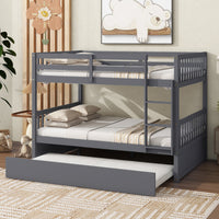 Full Over Full Rubber Wood Bunk Bed With Trundle, Ladder And Guardrails, Convertible To 2 Full Size Beds, With Twin Size Trundle ,Dark Grey Full Dark Grey Bedroom American Design Bed Frame Rubber