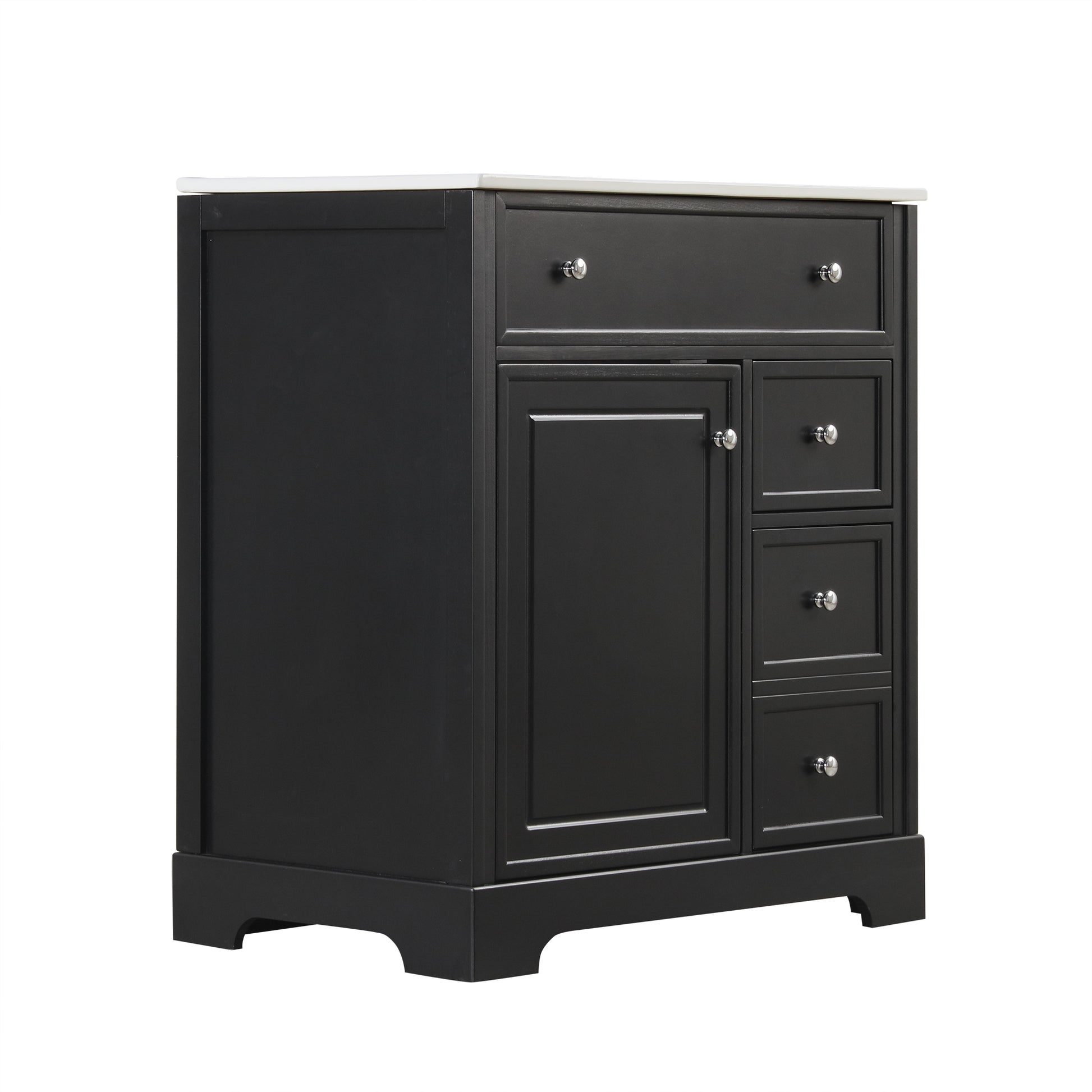 30" Bathroom Vanity With Sink Top, Bathroom Vanity Cabinet With Door And Two Drawers, Mdf Boards, Solid Wood, One Package, Black Black Solid Wood Mdf