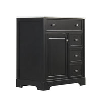 30" Bathroom Vanity With Sink Top, Bathroom Vanity Cabinet With Door And Two Drawers, Mdf Boards, Solid Wood, One Package, Black Black Solid Wood Mdf