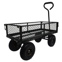 3 Cu. Ft. 300 Lbs. Capacity Removable Sides Metal Steel Mesh Heavy Duty Utility Wagon Outdoor Garden Cart In Black Black Steel