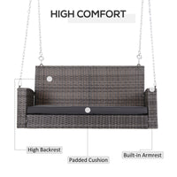 Outsunny 2 Person Wicker Hanging Swing Bench, Front Porch Swing Outdoor Chair With Cushions 550 Lbs. Weight Capacity For Backyard, Garden, Grey Gray Rattan