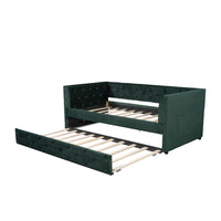 Twin Size Upholstered Velvet Tufted Daybed With Trundle, Green Box Spring Not Required Twin Green Wood Daybeds Velvet Solid Wood Mdf,Velvet