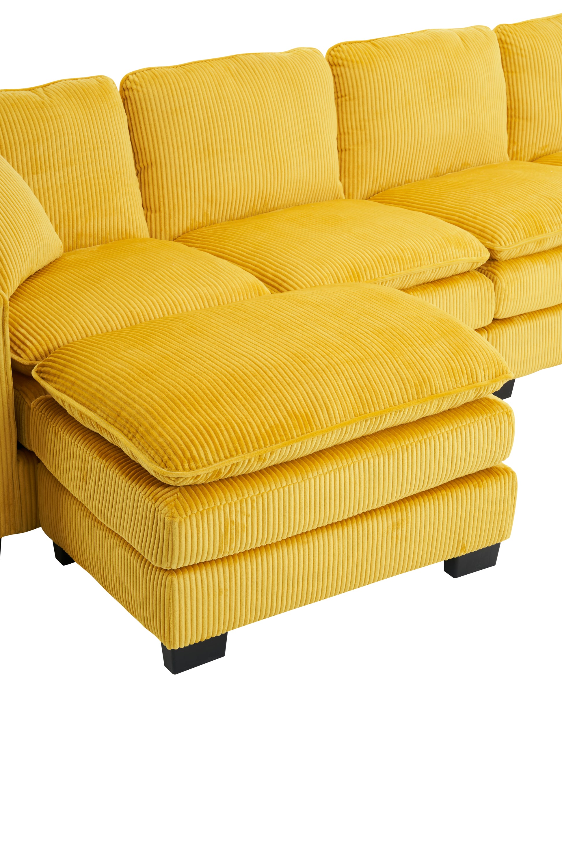 Modern U Shaped 6 Seat Sectional Sofa Couch With One Ottoman And Three Toss Pillows ,Modular Sofa For Living Room,Corduroy Sofa Yellow Corduroy 7 Seat