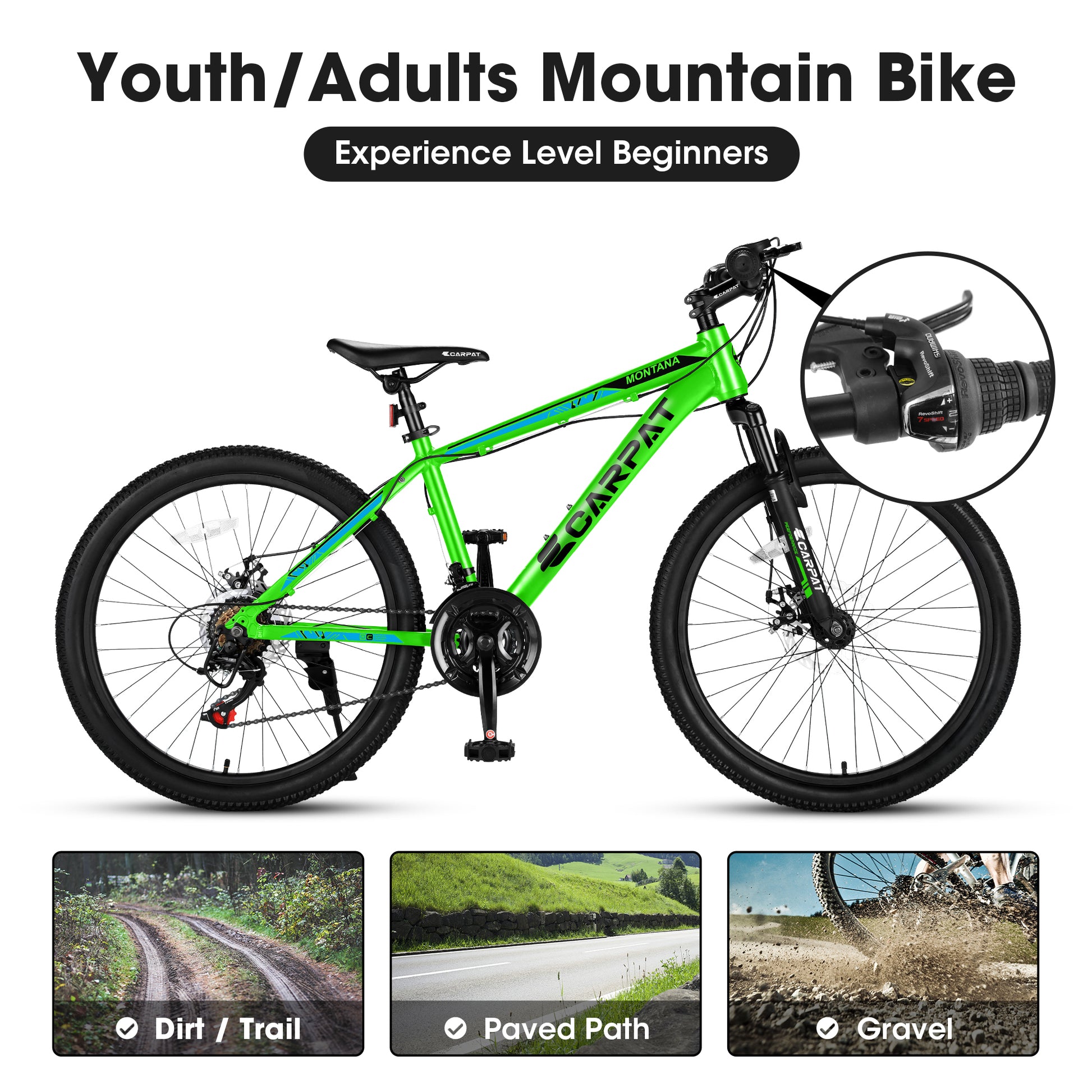 A24299 24 Inch Mountain Bike Bicycle For Adults Aluminium Frame Bike Shimano 21 Speed With Disc Brake Green Aluminium