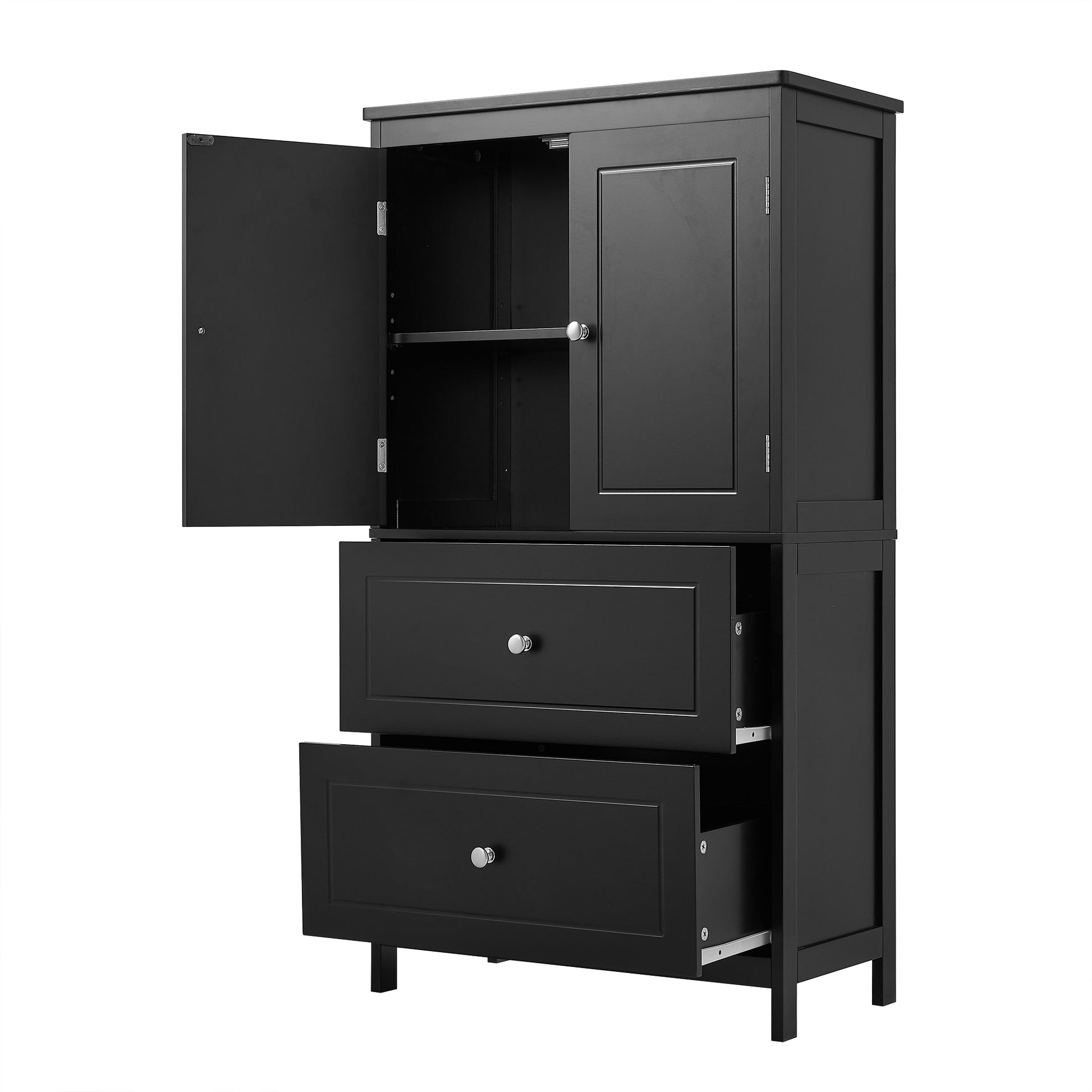 Bathroom Storage Cabinet, Cabinet With Two Doors And Drawers, Adjustable Shelf, Mdf Board, Black Black Mdf