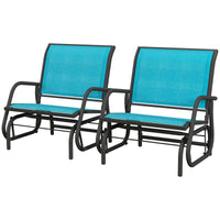 Outsunny Porch Glider Set Of 2, Metal Frame Swing Glider Chairs Withmesh Fabric, Curved Armrests And Steel Frame For Garden, Poolside, Backyard, Balcony, Blue Blue Steel