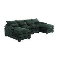 United We Win Modern Large Chenille Fabric U Shape Sectional Sofa,Strong Support For Up To 500 Pounds, Filled With High Quality High Density Sponge And High Quality Memory Foam Emerald Chenille 4 Seat