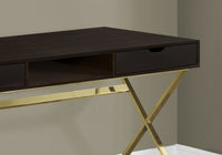 Computer Desk, Home Office, Laptop, Storage Drawers, 48"L, Work, Brown Laminate, Gold Metal, Contemporary, Modern Espresso Particle Board