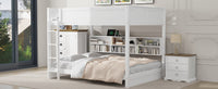 Queen Over Queen Bunk Bed With Storage Cabinets And Usb Ports, White White Solid Wood Mdf