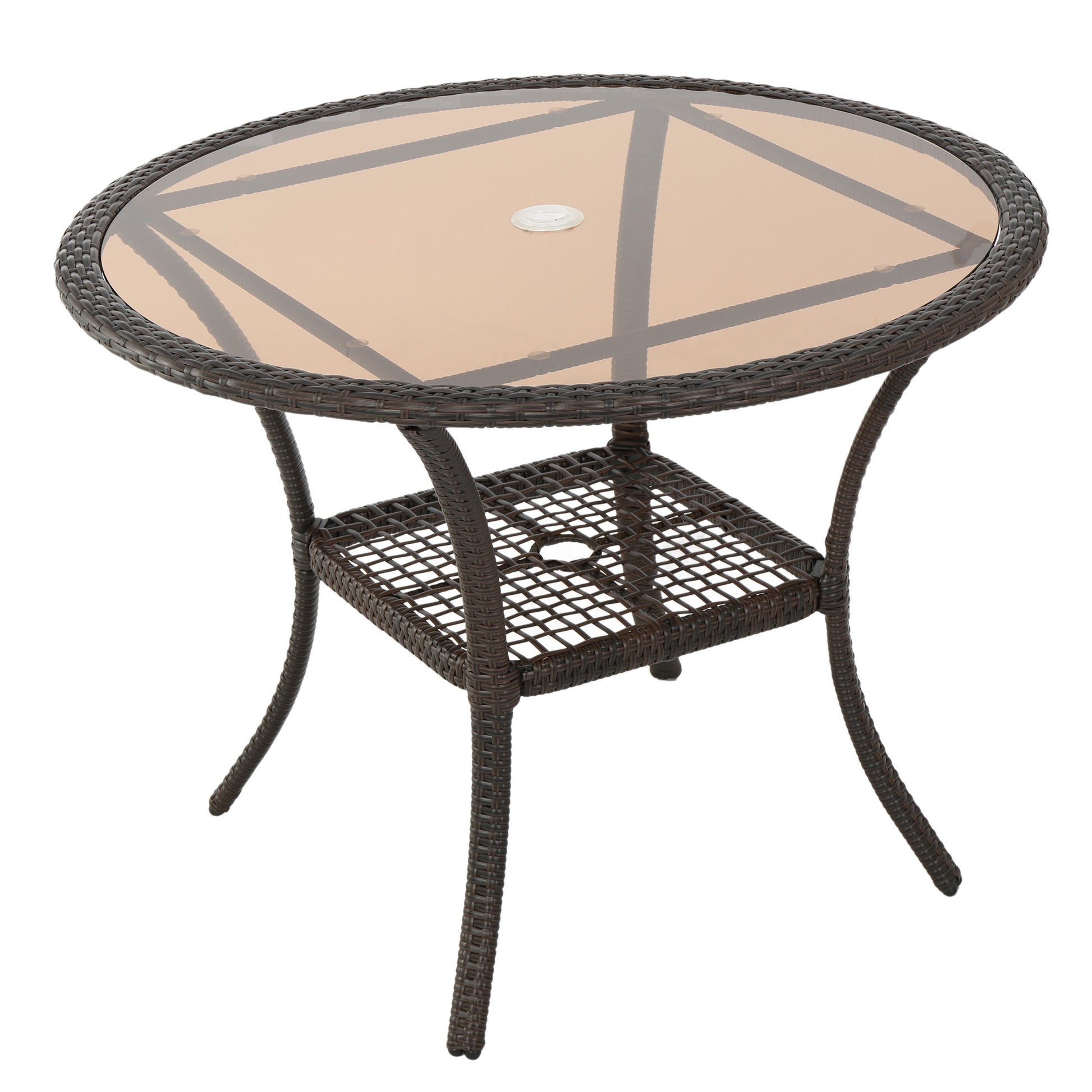 Table Antique Brown Rattan Glass