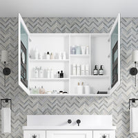 48'' W X 36'' H Surface Frameless Mirror Medicine Cabinet, Beveled Mirror Edges Bathroom Medicine Cabinet White Engineered Wood