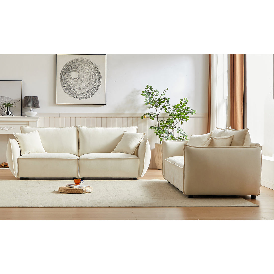 3 Seater 3 Seater Combo Sofa Modern Living Room Sofa, Linen Fabric Sofa, Wooden Frame With 4 Pillows, Apartment Sofa Furniture Beige Chenille Wood Primary Living Space Pine Foam Fabric 6 Seat