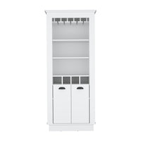 Lafayette Bar Cabinet With 4 Bottle Rack, Upper Glass Holder And Dual Door Design White White Particle Board