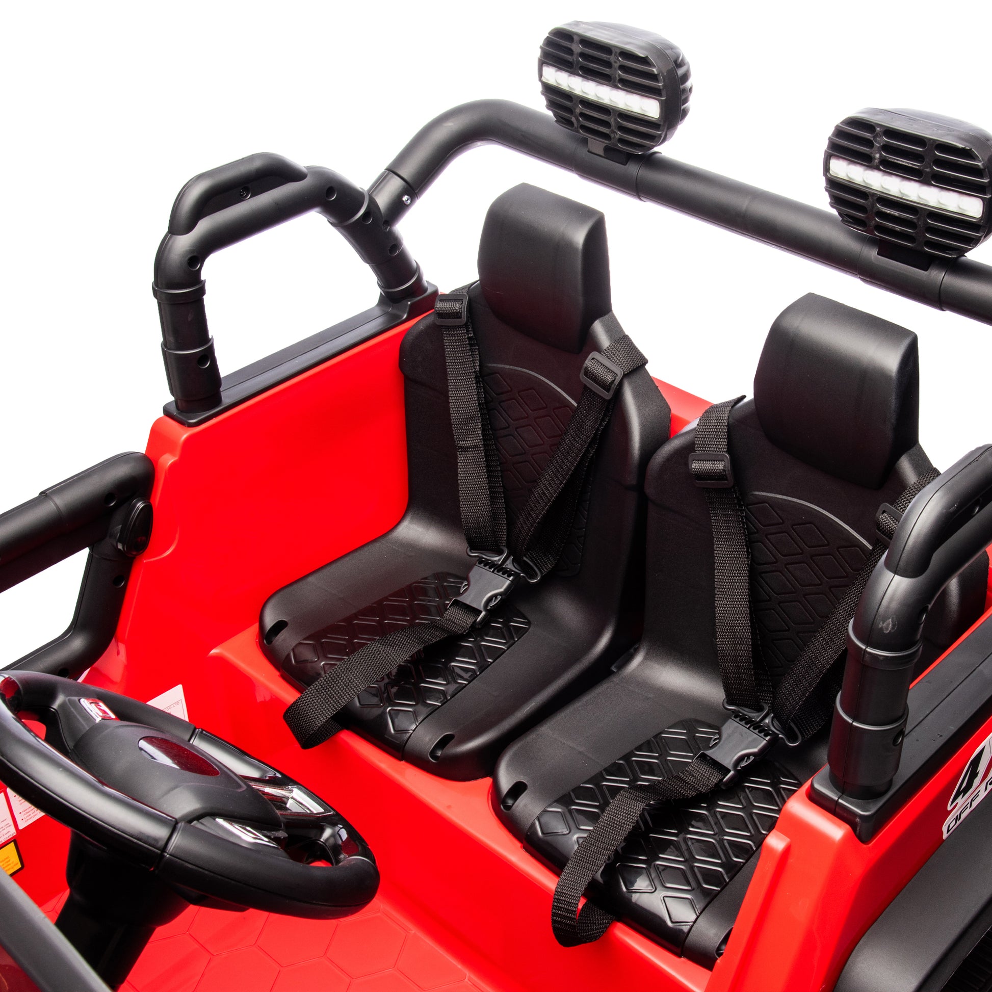 24V Two Seater Kids Ride On Truck Car W Parents Control,200W*2,Seat Width 20.28In,Four Wheel Suspension,Led Lights,Music,Mp3,Bluetooth,Two Independent Seat Belts,Suitable For Off Road For Kids Aged 3 Red 100 149 Lbs Polypropylene