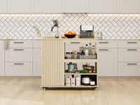 Kitchen Island Cart,Rolling Serving Utility Trolley Cart Modern Kitchen Island With Storage Drawer Wine Rack Lockable Casters,Kitchen Cart For Kitchen,Dining Room,Bar Living Room Natural Kitchen