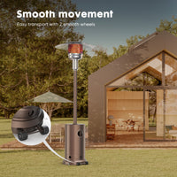 48,000 Btu Propane Patio Heater With Sand Box, Table, Double Layer Stainless Steel Burner And Safety Protection System, Outdoor Heater With Wheels For Home&Commercial Use In Backyard, Garden Brown
