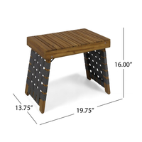 Huntsville Outdoor Foldable 2 Seater Acacia Wood Chat Set With Strapping Belt Accents, Brown And Gray Complete Patio Set Brown Gray Seats 2 Garden & Outdoor 2 Person Seating Group Acacia Wood,Wicker