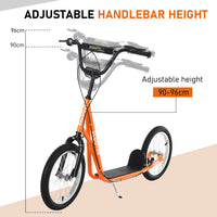 Aosom Youth Scooter Kick Scooter For Kids 5 With Adjustable Handlebar 16" Front And Rear Dual Brakes Inflatable Wheels, Orange Orange Iron Plastic