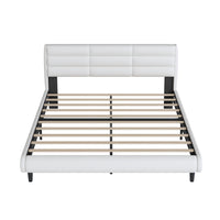 King Size Upholstered Platform Bed With Led Light Strips,White King White Upholstered