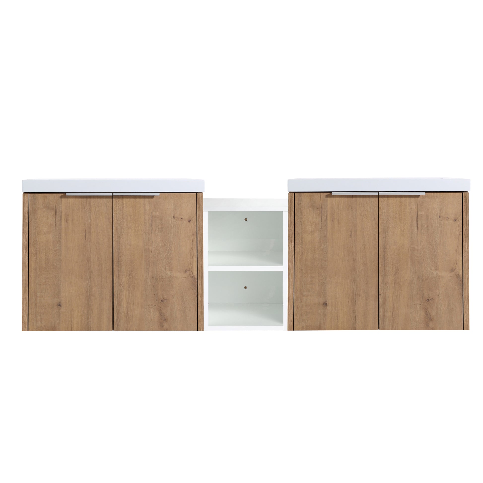 60 Inch Soft Close Doors Bathroom Vanity With Sink, A Small Storage Shelves, 24" And 12" Combination Cabinet, Kd Packing Imitative Oak 4 1 Bathroom Wall Mounted Modern Plywood