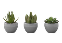 Artificial Plant, 6" Tall, Succulent, Indoor, Faux, Fake, Table, Greenery, Potted, Set Of 3, Decorative, Green Plants, Grey Cement Pots Green Foam Plastic