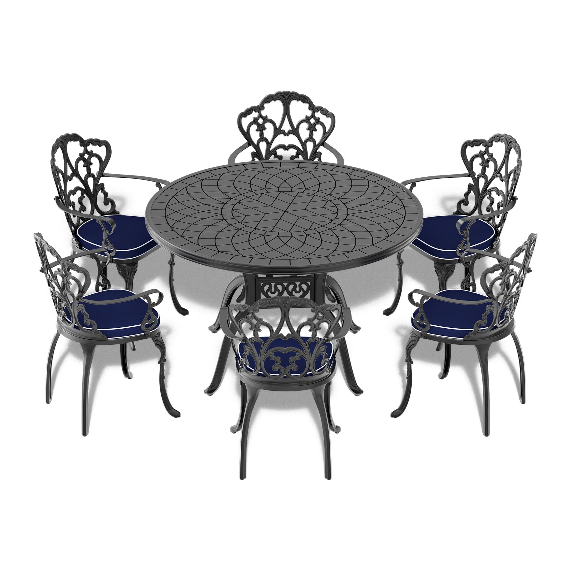 47.24 Inch Cast Aluminum Patio Dining Table With Black Frame And Carved Texture On The Tabletop Dining Set Black Rust Resistant Frame Water Resistant Cushion Garden & Outdoor Complete Patio Sets Aluminium