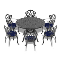 47.24 Inch Cast Aluminum Patio Dining Table With Black Frame And Carved Texture On The Tabletop Dining Set Black Rust Resistant Frame Water Resistant Cushion Garden & Outdoor Complete Patio Sets Aluminium