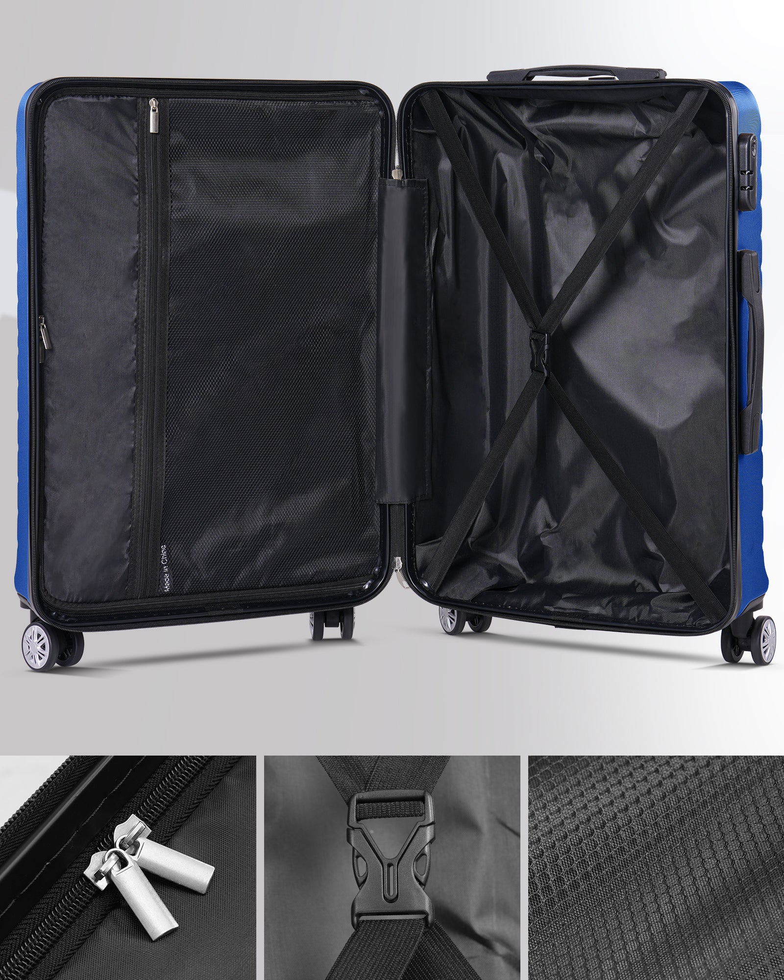 3 Piece Luggage Sets With 7 Pcs Organizer Bags For Kinds Of Travel Blue Abs