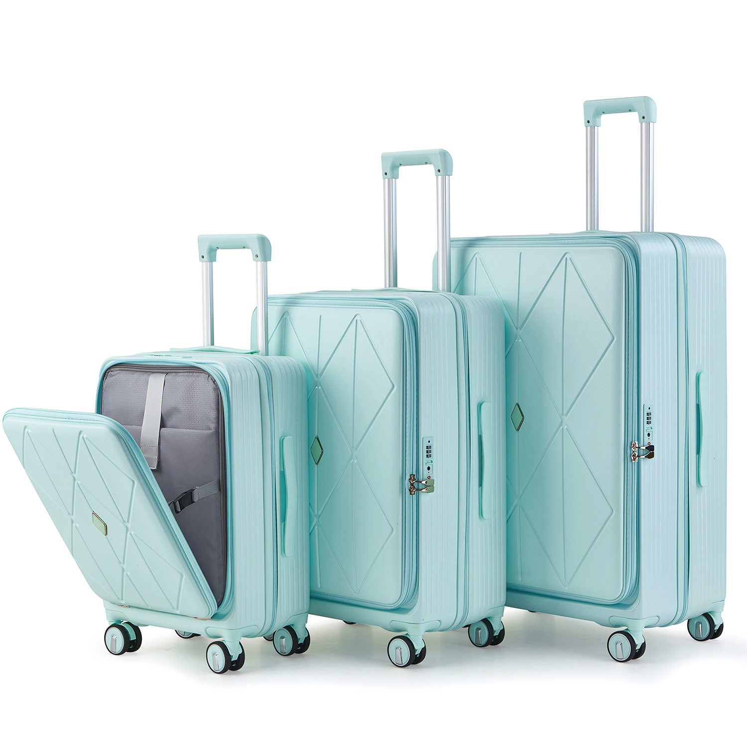 Luggage Sets 3 Piece 20 24 28 , Expandable Carry On Luggage With Tsa Lock Airline Approved, 100% Pc Hard Shell And Lightweight Suitcase With Front Pocket And Spinner Wheels Mint Green Pc