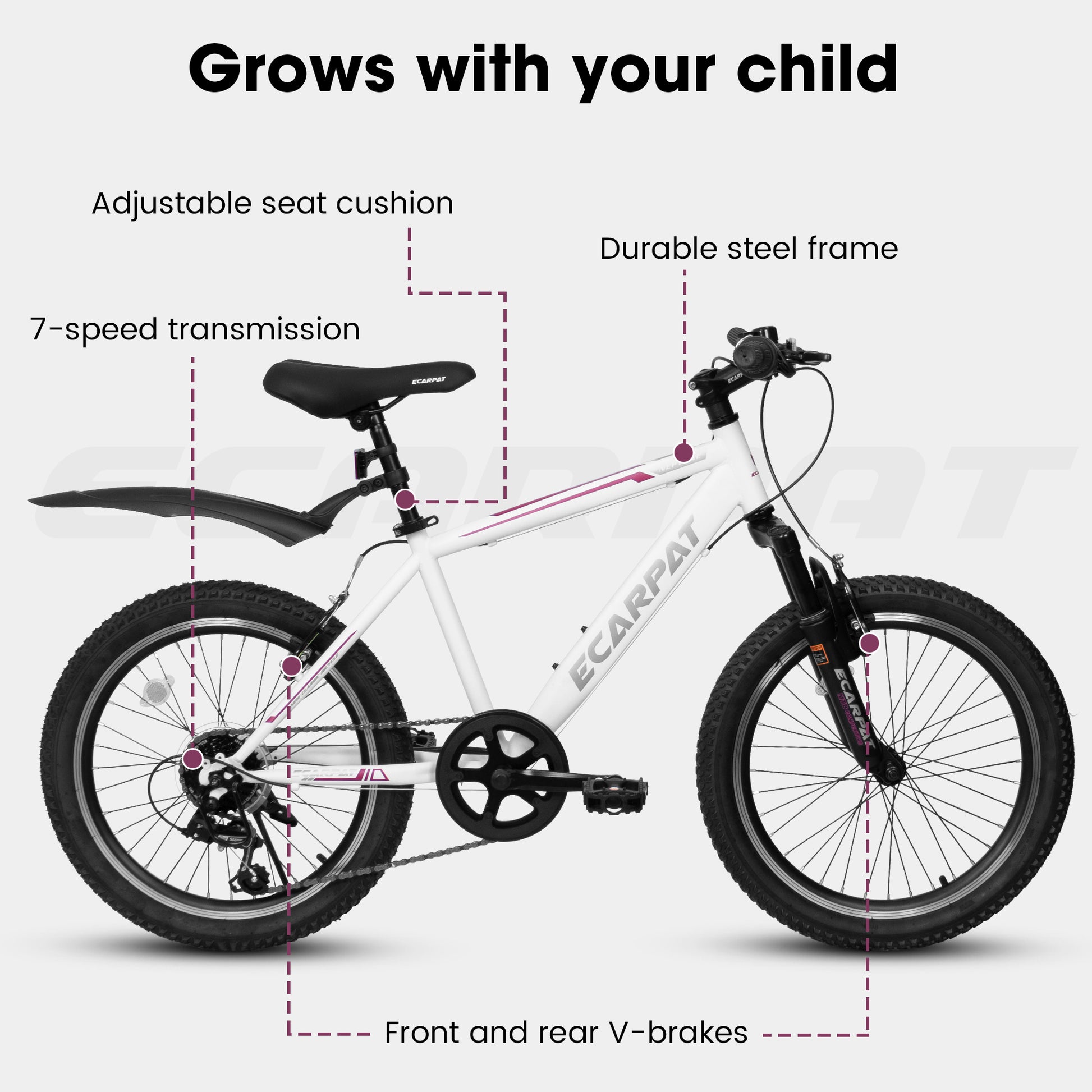 A20215F 20 Inch Kids Bike Shock Absorber Front Plug 7 Speed Lever Transmission Fender Universal For Boys And Girls White Pink Without Anti Slip Garden & Outdoor Casual Muscle Building Iron