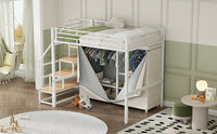 Full Size Metal Loft Bed With Wardrobe And Storage Shelves, White Box Spring Not Required Full White Metal Mdf Metal