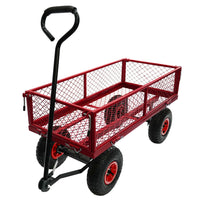 3 Cu. Ft. 300 Lbs. Capacity Removable Sides Metal Steel Mesh Heavy Duty Utility Wagon Outdoor Garden Cart In Red Red Steel